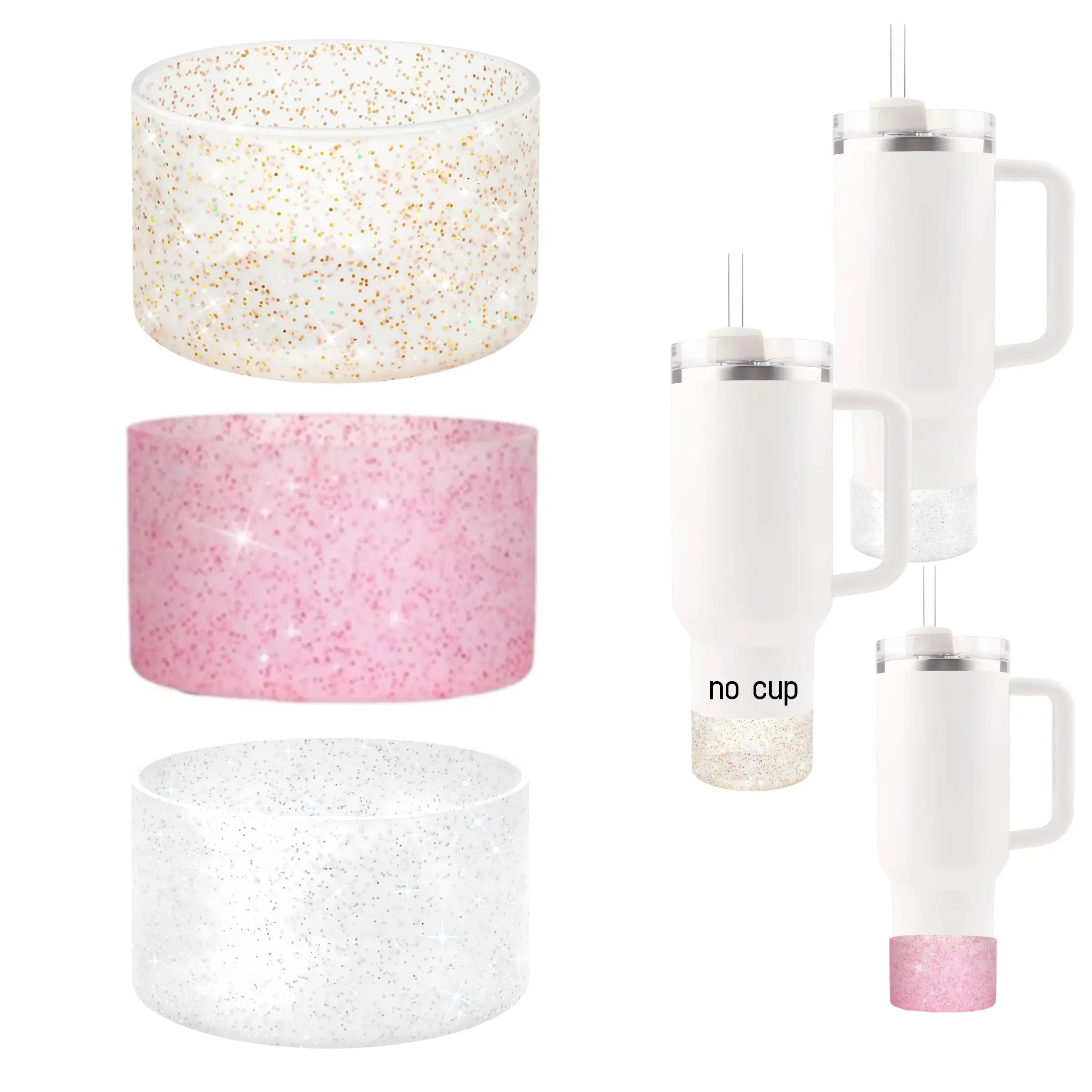 Glitter Silicone Cup Boot, 3 Counts Tumbler Boot, Water Bottle Boot, Anti-scratch Cup Bottom Protector, Drinkware Accessories, without Cup