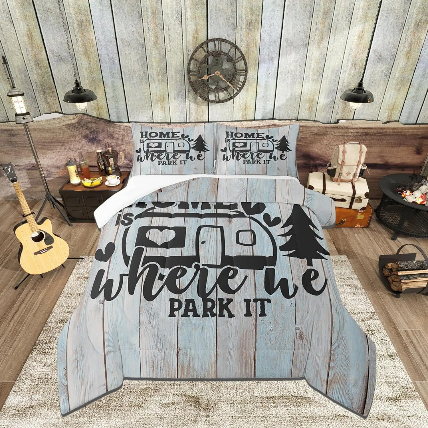 Farmhouse Rustic Camping Comforter Sets,Funny Home Where We Park It Bedding Comforters,Explore Camper Gifts RV Life Down Alternative,Ultra Soft