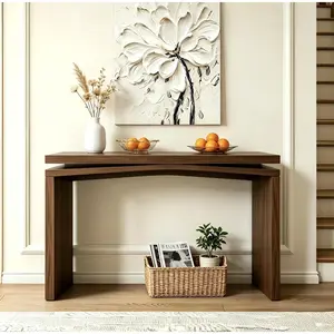 65-Inch Solid Wood Veneer Console Table - Antique Rustic Brown Farmhouse Wooden Table, Natural Grain, Split Sled Base, High Weight Capacity, Rectangular Top for Entryway, Living Room | Home Decor Furniture