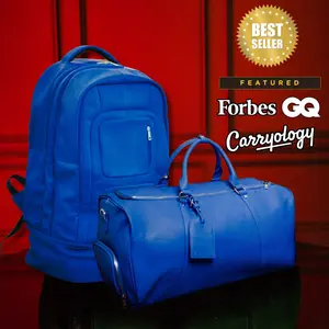 Royal Blue Leather Signature Bag Set (Carry-on Travel Backpack & Duffle Bag)