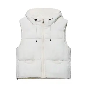 Women's Hooded Vest Jacket Padded Waistcoat, Casual Outerwear, Sleeveless Side Zipper Design, Fall & Winter Fashion, Ladies' Daily Wear
