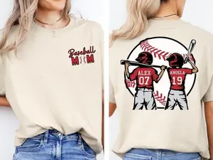 Personalized Baseball Mom Shirt, Baseball TWO or ONE Player Shirt, Custom Name and Number Baseball Tee, Gameday Mom Shirt, Baseball Gift for Mom Dad