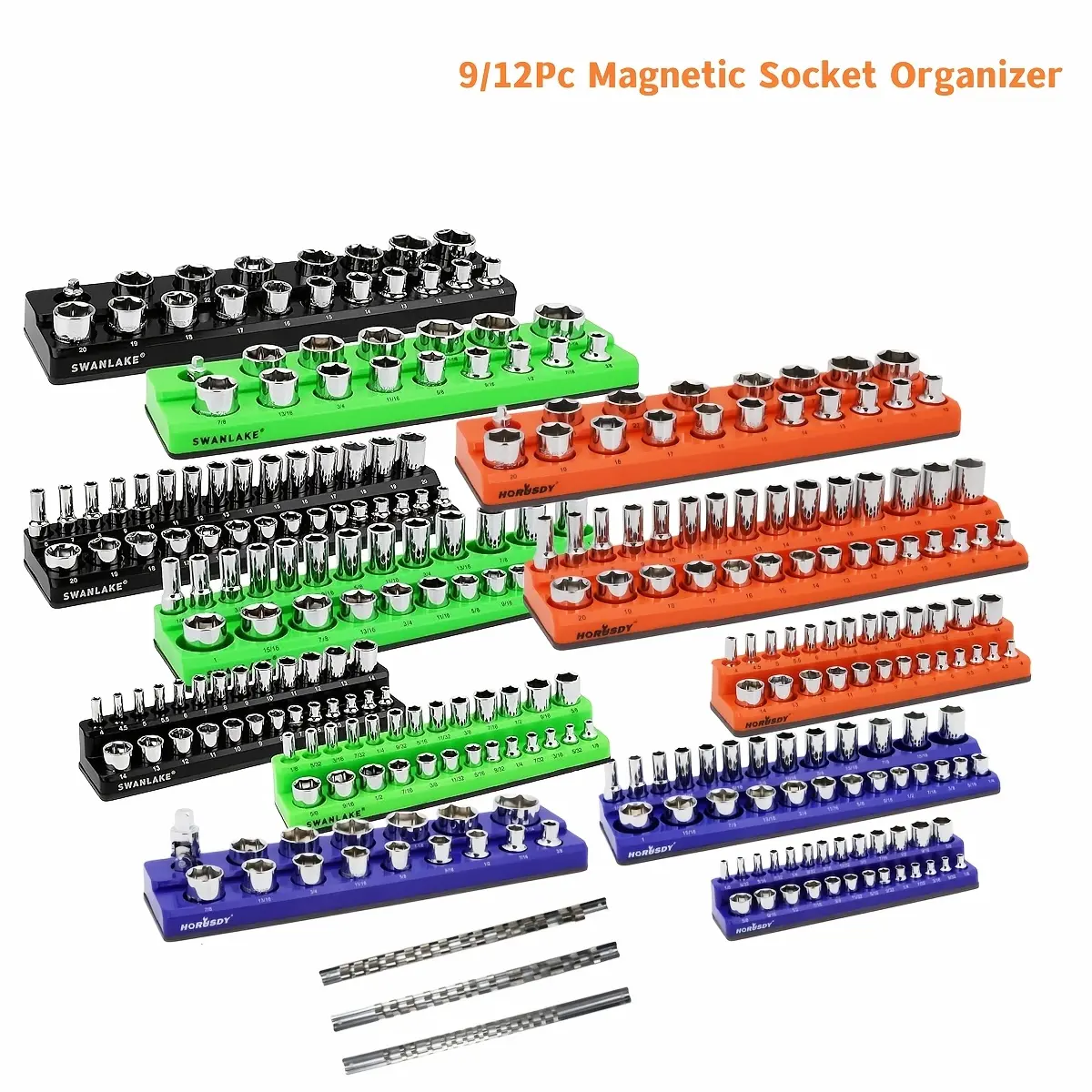 9/12pcs Magnetic Socket Organizer Set Magnetic Socket Holder 1/4" 3/8" 1/2" Socket Trays Valentines Day Gifts for Men Boyfriend
