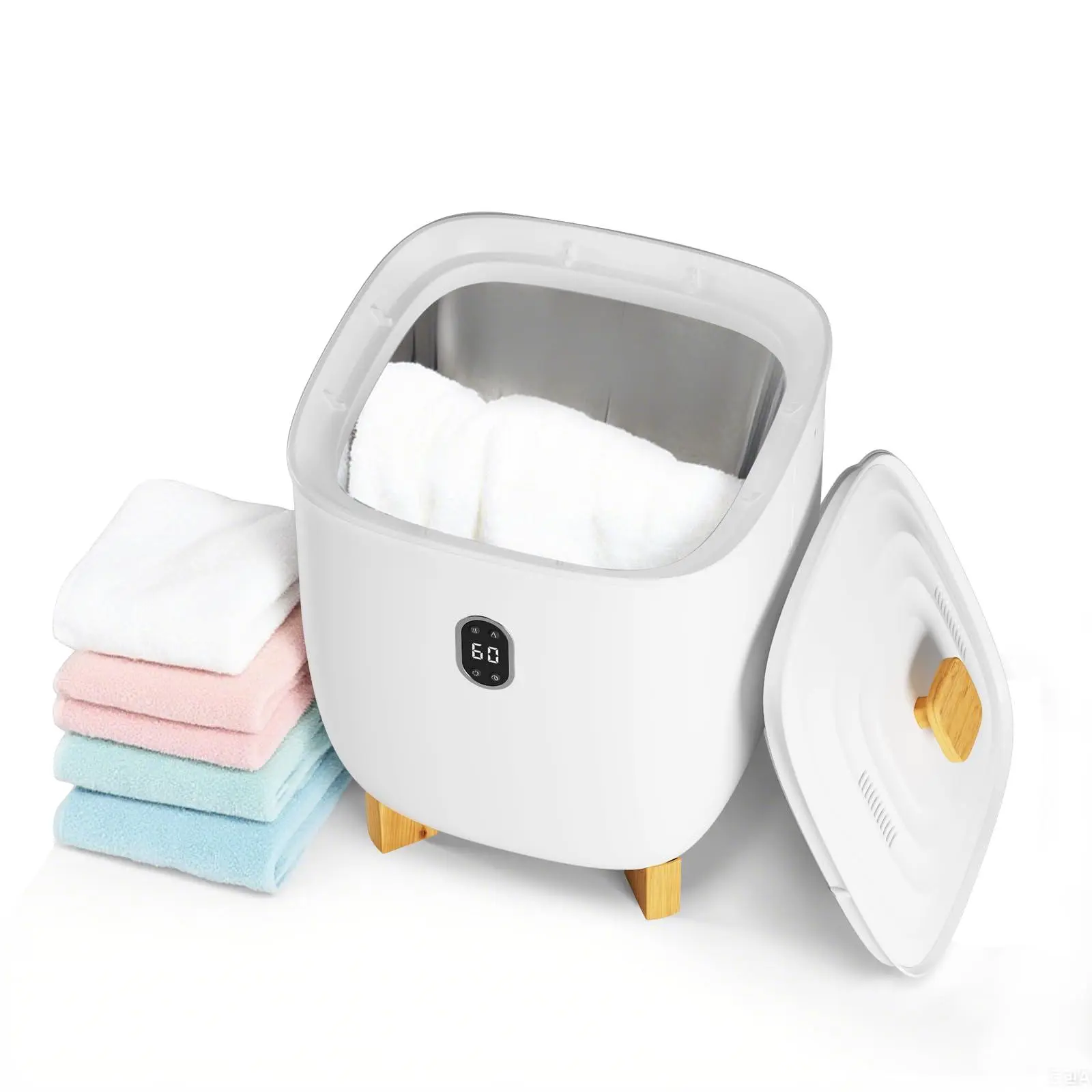 20L Stainless Steel Collapsible Towel Warmer Bucket - Portable Heating Dryer with LED Display, Timer, Auto Shut-Off, Heating & Drying Modes for Bathroom, Travel, Ideal for Home Use - E1675 White