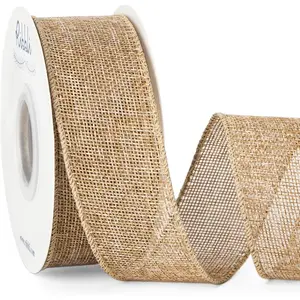 Burlap Wired Edge Ribbon,1-1/2 Inch x 10 Yard,,Solid for Big Bow,Wreath,Tree, Outdoor Decoration