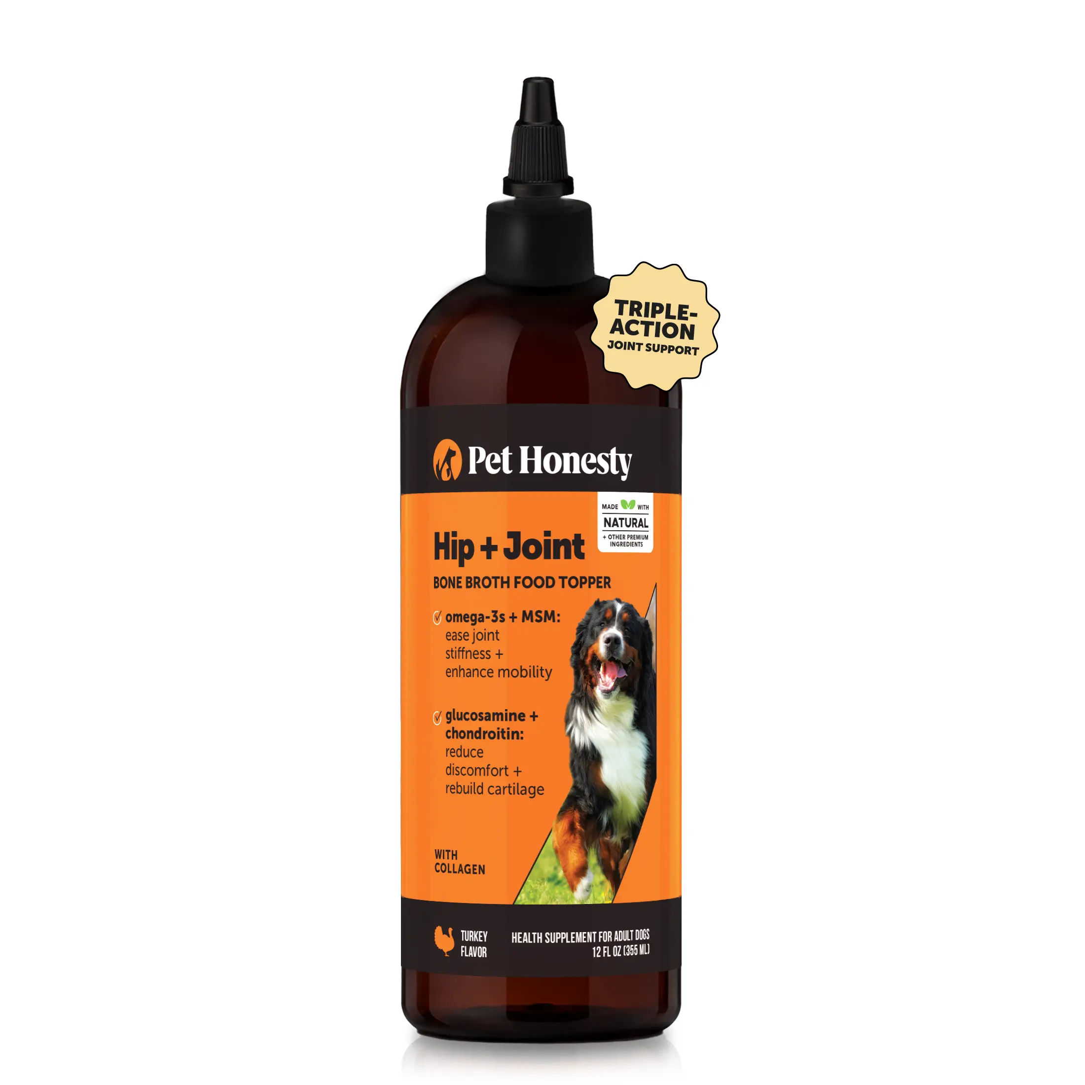 Pet Honesty Hip and Joint Liquid Supplement with Glucosamine, Chondroitin and Wild Alaskan Salmon Oil, Mobility Support for Dogs - Turkey 12oz