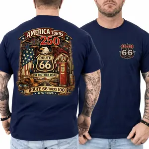 Mother Road 1926-2026 American Eagle T-Shirt, Comfort Colors Shirt, Route 66 Centennial Graphic Tees, USA 250th Anniversary Independence Day Shirt, Patriotic Americana Route 66 Gift for Men