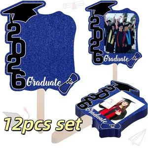 Viral 12Pcs 2026 Graduation Photo Props, Fold Fan Frame Decor, Hot Grad Party Booth Supplies Class Memory Gift，Must-Have Graduation Party Class Decoration Favors