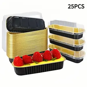 25pcs Mini Bread Tray with Lid, Disposable Aluminum Foil for Baking and Grilling, Perfect for Parties and Gatherings, One-Time Use