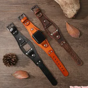 Universal Genuine Leather Watch Strap / Compatible with Apple Watch — Vintage-Style Wristband (Strap Only)