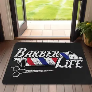 1pc Vintage Barber Shop Door Mat Suitable for - Thick Soft Mat with BARBER LIFE Sign & Barber Pole, Machine Washable Outdoor for Salon Entrance, Durable Mat