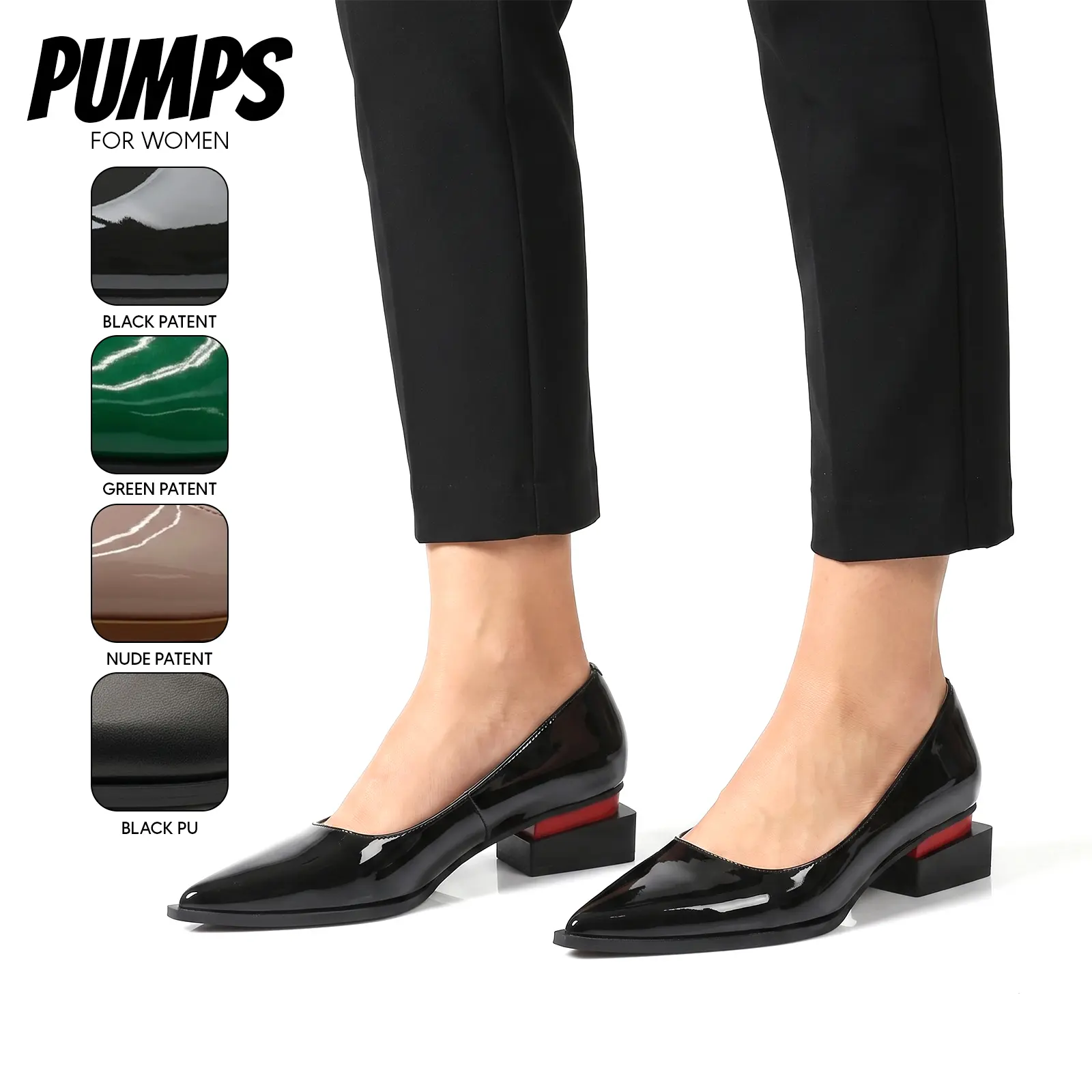 Womens Pumps Pointed Toe Chunky Block Heel Luxurious Pump Dress Slip On Elegant Office Heels Work Wedding Party Date Business Casual Wear Cute Fashionable Girl Shoes
