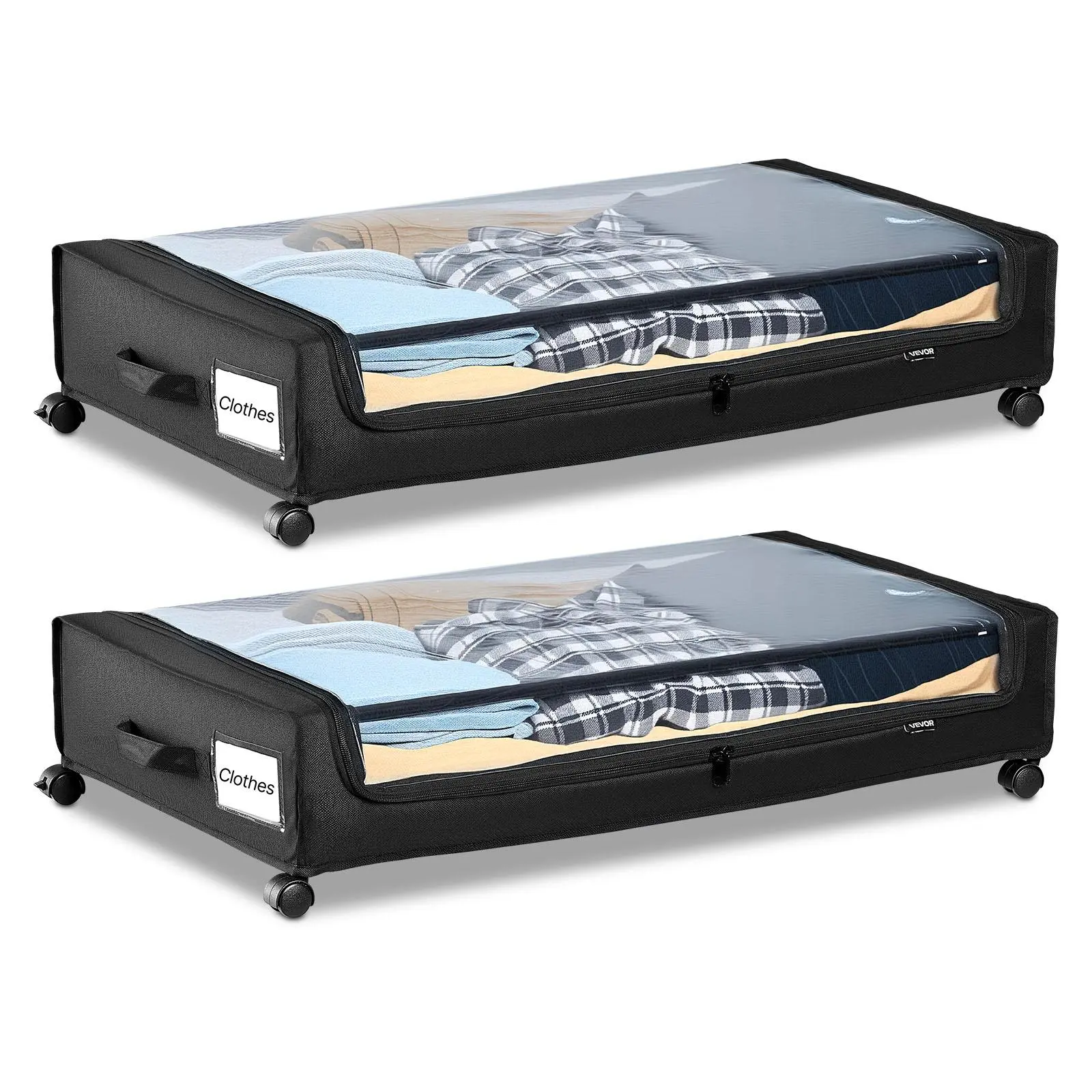 【DealsForYouDays】VEVOR Under Bed Storage with Wheels,30.3 x 18.5 x 6.8 inchUnderbed Containers with Clear LidUnderbed Shoe OrganizerRolling Under the Bed Storage Bins for Clothes Shoes Blankets Bedroom2 Pack