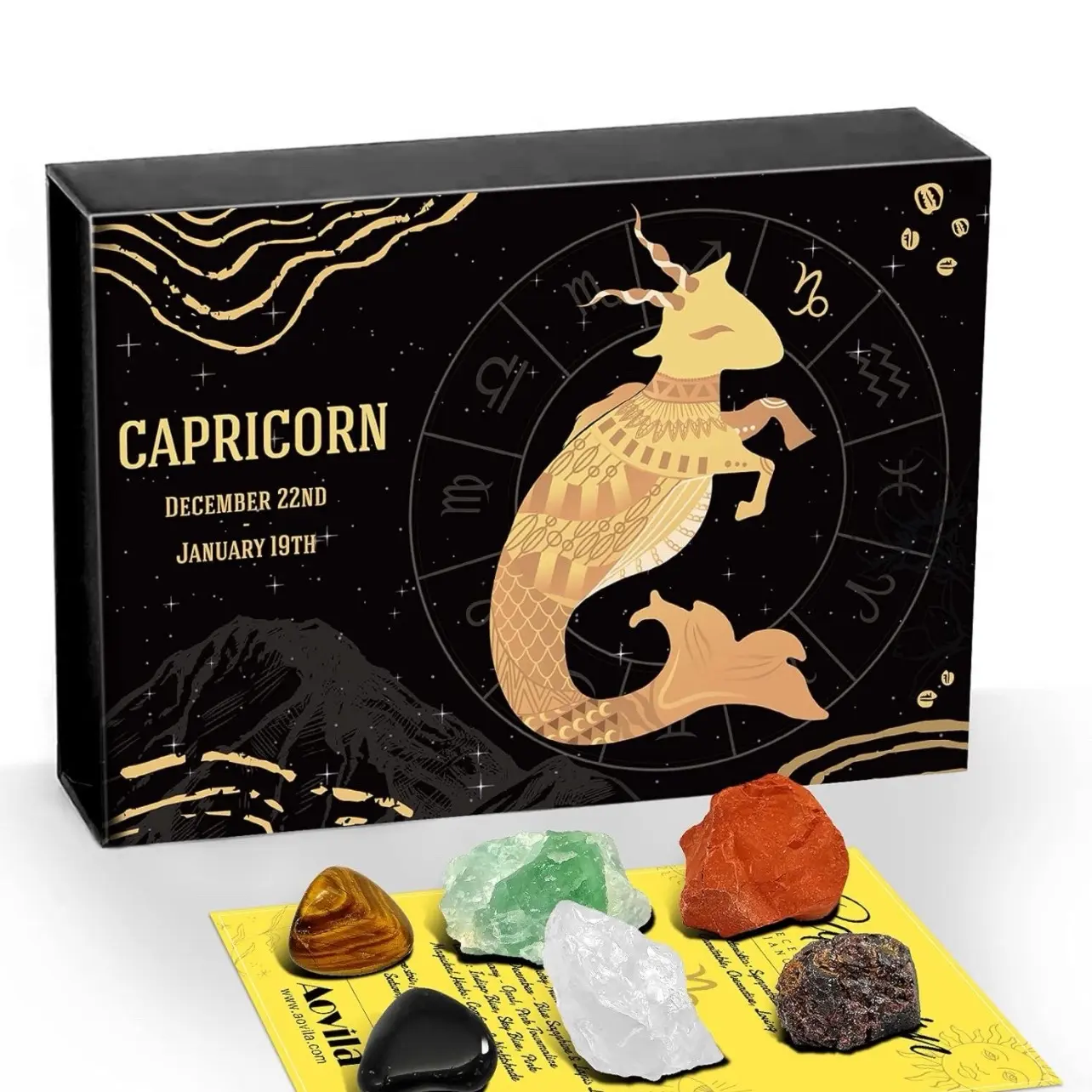 Capricorn Crystal Gift-Zodiac Sign Gemstones Set,6 Pcs Astrology Healing Crystal