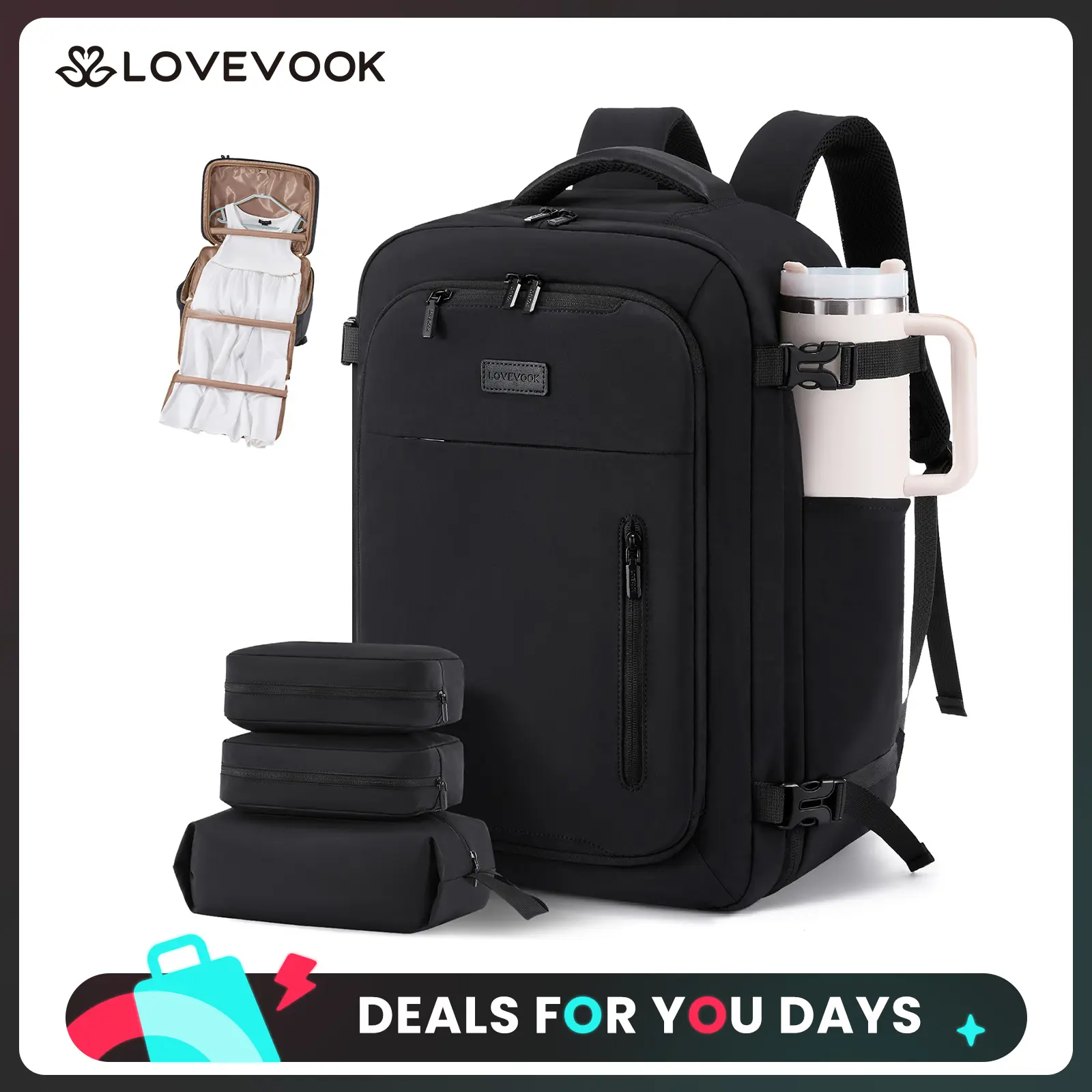 LOVEVOOK Travel Backpack for Women Men with Garment Bag, 40L Large Capacity Carry-On Backpack, Equipped with 3 Storage Pockets, TSA Approved, Can Hold a 17.3-inch Laptop, Can Be Used as a Suit Bag, Essential Luggage Backpack for Business Weekend Travel