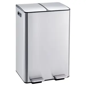 16 Gallon Dual Compartment Trash & Recycle Bin – Stainless Steel, Step Pedal, Removable Inner Buckets, Soft-Close Lid – Indoor Kitchen, Home, Office