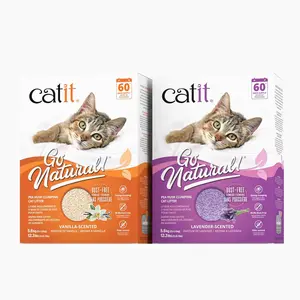 Catit Go Natural Pea Husk Clumping Cat Litter Vanilla Scented 12.3 Lbs Lightweight Dust Free Easy Cleaning Scooping Flushable Kitty Litter with Odor Control Subtle Fragrance