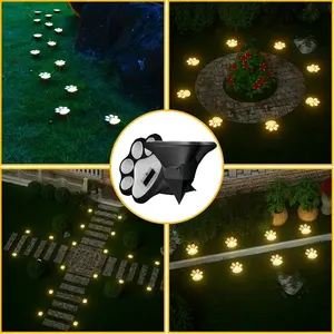 4-Piece Solar LED Dog Paw Path Lights - Outdoor solar safety lights ideal for lawn paths, garden decoration, and landscape illumination. Adorable dog paw ground lights with IPX4 waterproof rating—the perfect choice for pet lovers.  sheds