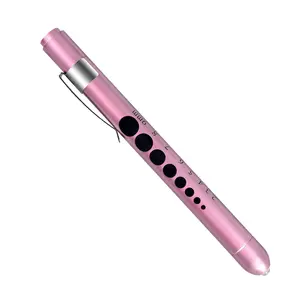 Reusable LED Medical Penlight White Light with Pupil Gauge and Ruler for Nurse Rose Gold