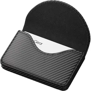 MaxGear Business Card Holder Case, PU Leather Business Card Case for Purse, Pocket Travel Name Card Holder Wallet for Men or Women Gift, Portable Magnetic Business Card Carrier, Slim, Black Carbon