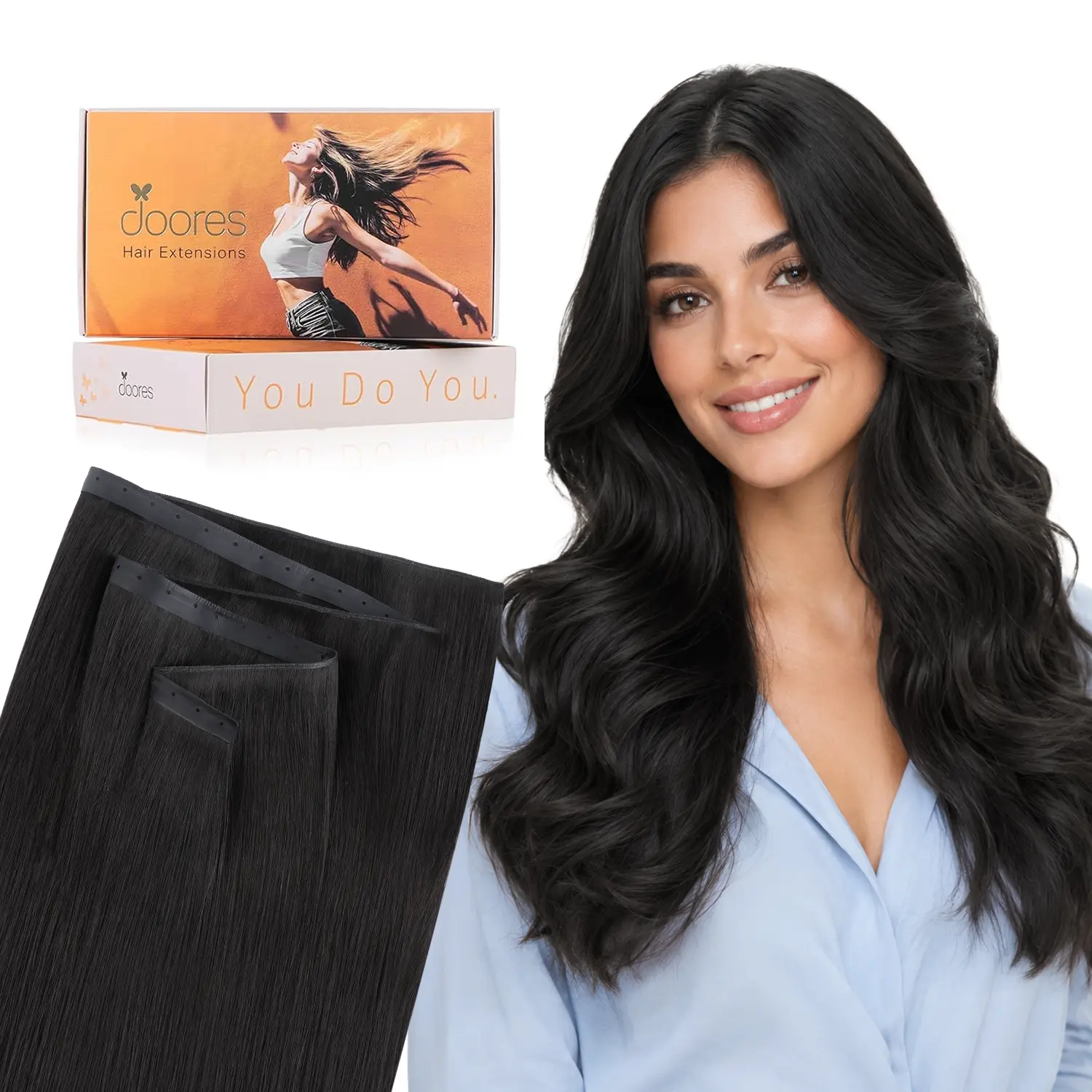 DOORES Butterfly Weft Hair Extensions Human Hair Genius Weft PU 14-24inch Seamless Hand Tied Double Weft PU Extensions#TikTokShopSummerSale