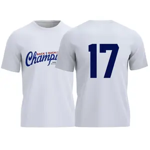 Back 2 Back Champions Graphic T-Shirt - White Short Sleeve Cute cat Baseball Design