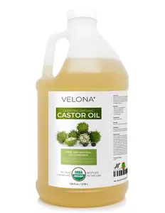 velona USDA Certified Organic Castor Oil - 1 Gallon / 128 fl oz | For Hair Growth, Boost Eyelashes, Eyebrows | Cold pressed, Natural Oil, USP Grade | Hexane Free, Lash Serum, Caster