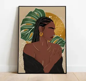 Braided Beauty Wall Art, Melanin Queen Poster With Monstera Background, Afrocentric Prints For Bedroom Style