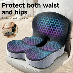 Memory Foam Sacrum Pillow for Office Chair - L-Shaped Ergonomic Seat Cushion for Sciatica & Tailbone Pain Relief, Non-Slip Breathable Chair Pad for Long Sitting Office & Driving (Black Gray)