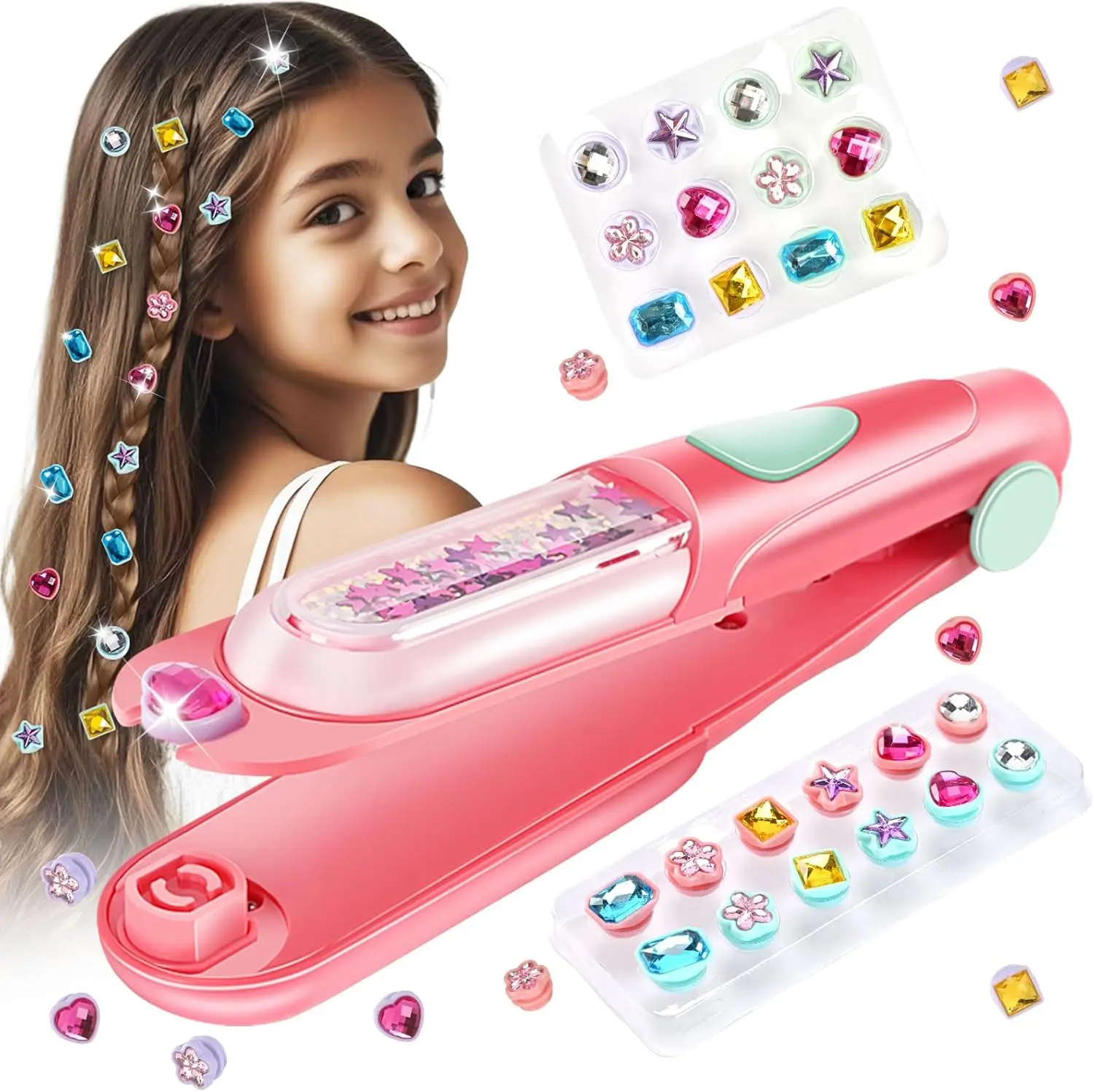 Hair Gem Stamper Kit for Girls – Sparkling Hair Styling Tool with Reusable Bling Jewels, Fun Birthday Gift for Ages 3–12 Hair Decor Hair Styling Accessories