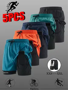 Men’s 5-pack quick-dry breathable running shorts, 2-in-1 lightweight moisture-wicking loose cycling shorts suitable for training and casual wear