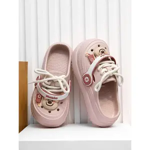 Valentine's Gift Women's Stylish Wooden Clogs with Tie Design, Comfortable Beach Sandals for Outdoor Use, High Heel Slip Ons for Gardening