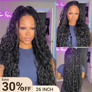 [26" Limited Offer] Ashimary Boho Knotless Box 26" Braided Wigs Full Double Lace Braid Wig for Black Women Lace Frontal Human Hair Blended Braided Wig with Boho Curls 360 Lace Front 428