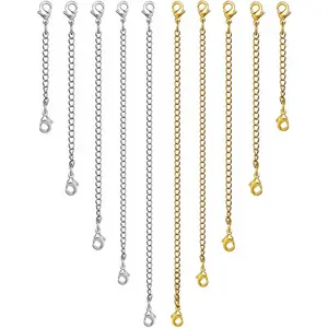 OHINGLT Necklace Extender 10Pcs Chain Extenders for Necklaces Bracelet, 14K Gold and Silver Plated Stainless Steel Extension Chain for Women Jewelry Making