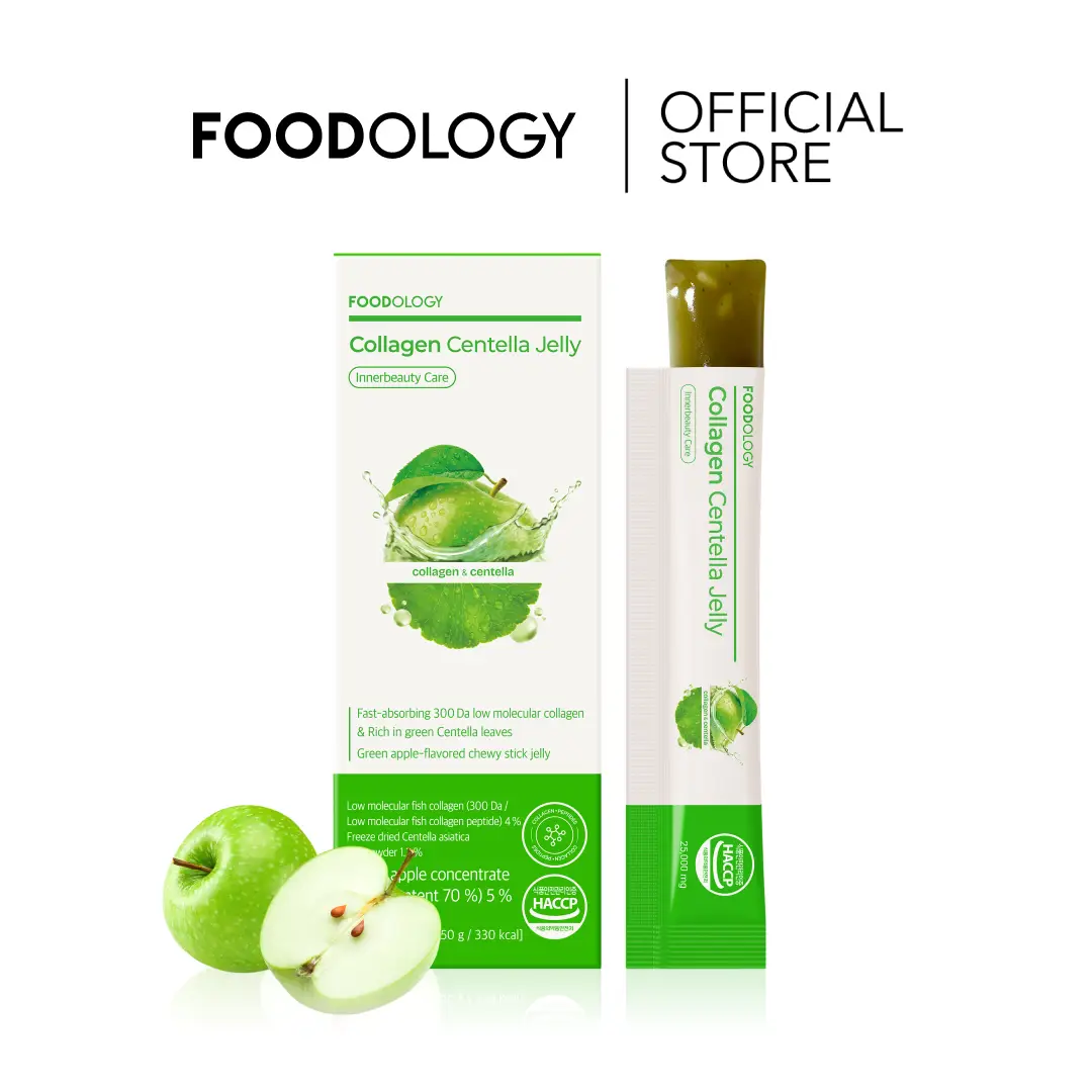 [FOODOLOGY] Collagen Centella Jelly (10 Days) - Jelly Sticks for Glowy Skin, Juicy Green Apple Flavor Centella Collagen Jelly