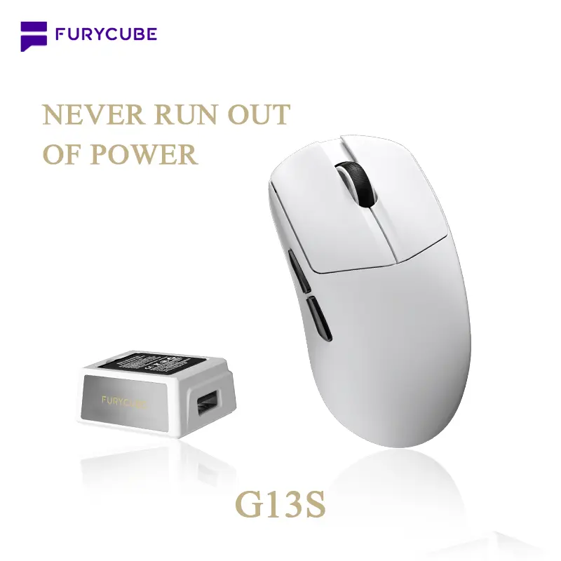 FURYCUBE G13S Wireless Mouse PAW3311 Sensor Dual-Battery Swap System Light-Weight 55g Tri-mode Productivity Endless Power Laptop Desktop Computer Knob Function Customize Keys Macro Setting Work/Gaming FPS Setup lightweight, office, Gift