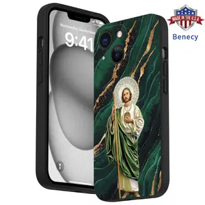 Elegant and Vintage Jesus Pattern Straight Edge Phone Case for iPhone 15 16 14 Pro Max 13 12 11 XR XS Plus E Shockproof Drop Protective Rugged Durable Silicone Cover Cellphone Protective