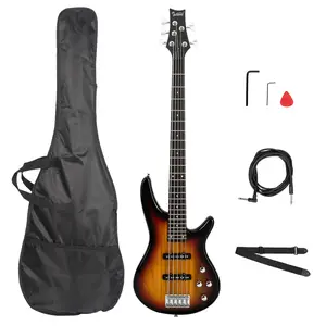 Sunset 5-String Electric Bass Guitar Full-Size IB Style Sunburst Finish with Bag Accessories Basswood body maple neck rosewood fingerboard split single-coil pickups adjustable bridge