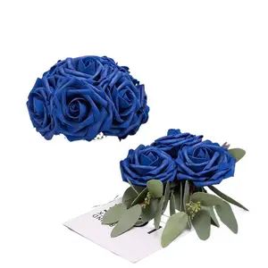 Real Looking Royal Blue Foam Roses with Stems Artificial Flowers for Wedding Bouquets Bridal Shower Centerpieces Mothers Day Party Table Decor Home