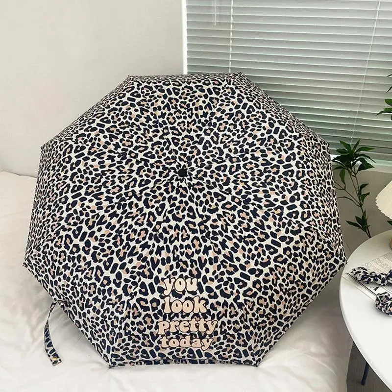 Women's Leopard All Over Print 3-Fold Automatic & 5-Fold Manual Sun Rain Umbrella - Polyamide, Windproof, Portable, Sunscreen, Waterproof, Compact Folding, Cover Included Outdoor Parasol