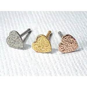 1pc Sandblast Finish Style Heart 20g Nose Stud Bone Ring Gold or Silver