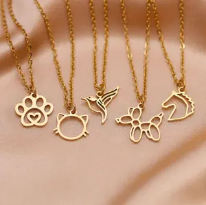 Stainless steel pet cat head puppy horse head hummingbird dog claw clavicle chain pet necklace simple non-fading daily jewelry men and women gifts