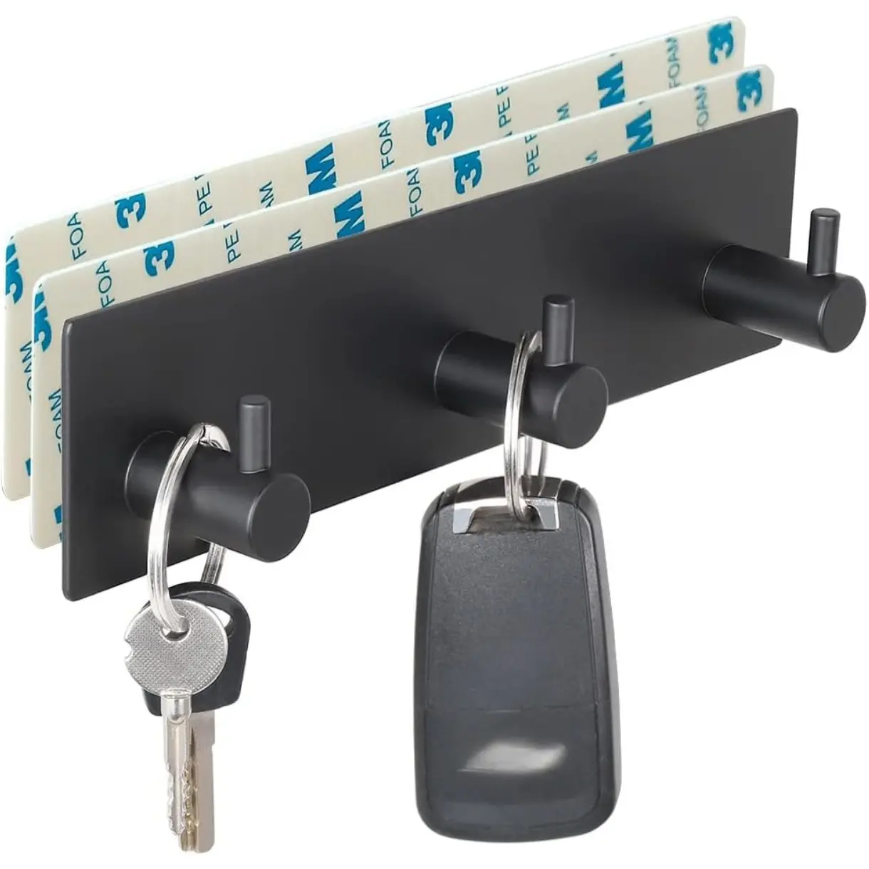 Key Holder for Wall with 2 Self-Adhesive Tapes, No Damage Key Holder Rack for Wall with 3 Key Hooks for Entryway, Door, Bathroom, Kitchen(Black)