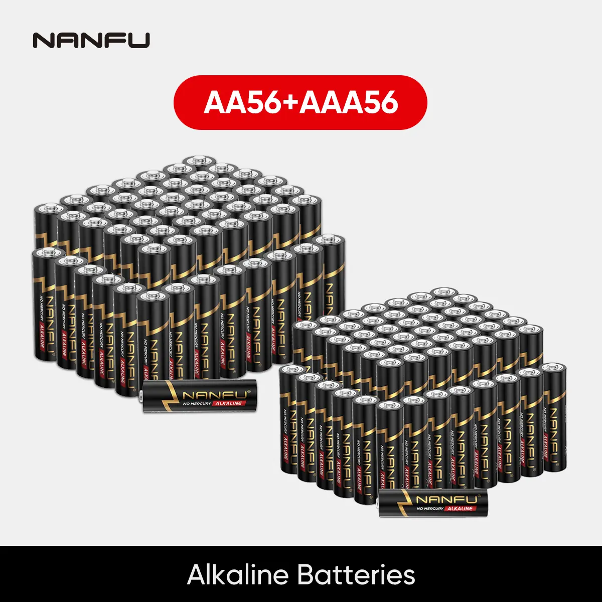 NANFU AA and AAA Alkaline Batteries,Super Value Pack Contains Double A and Triple A Batteries,AA56+AAA56 / AA36+AAA20 Long-Lasting Batteries, Suitable for Everyday Electronics and Emergency Gear