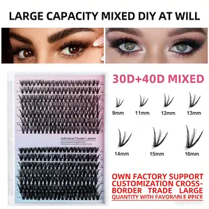 30p+40p Mixed False Eyelashes, Dense Natural Look, Invisible Glueless Eyelash Extension Set, Trendy Beauty Lashes for Everyday Use