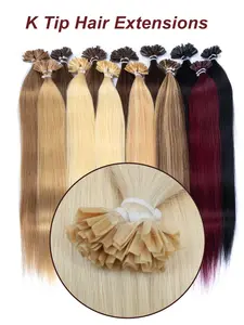 K-Type Hair Extensions Real Human Hair Keratin Pre-Adhesive Heat Bonded Nail Tip Balayage Dye Style Natural Straight Hair Pieces 50g