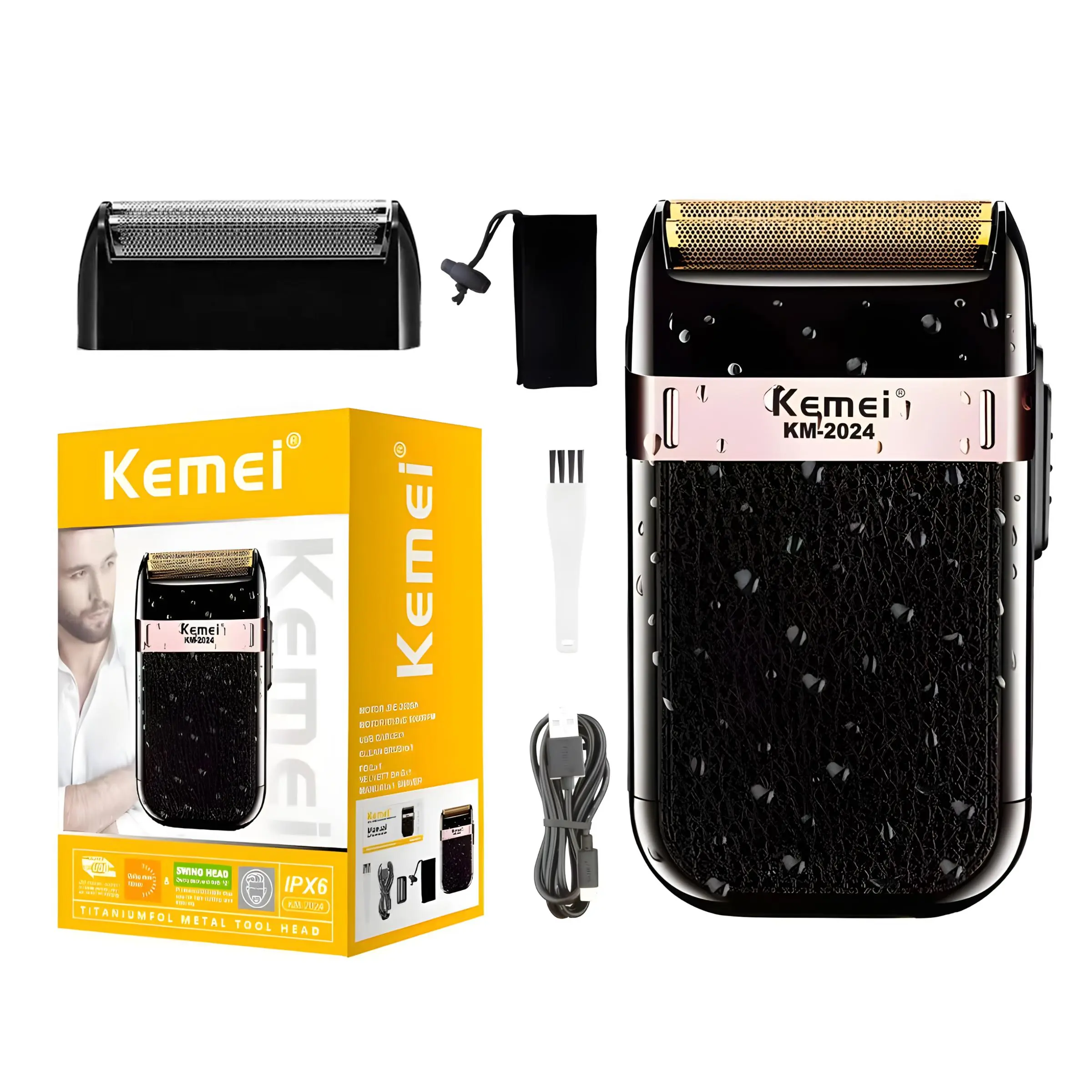 Kemei Km Portable Electric Hair Shaver for Men, Professional Foil Razor, USB Charging, Car Charger, High-Speed Motor, Ideal Gift, Lightweight