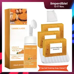Turmeric Wash and Care three Piece Set, Tumeric Facial Cleanser & Turmeric Soap Combo,soap dish, Cleansing Mousse, Face Wash and Soap Bundle for Face & Body, Deep Cleansing