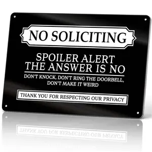 No Soliciting Spoiler Alert The Answer Is No Metal Sign 12x8 In Aluminum, Vintage Front Door Tin Sign, Retro No Soliciting Wall Art for Home, Porch, Entryway, Funny Privacy Plaque, 12x8 Inch Aluminum Sign