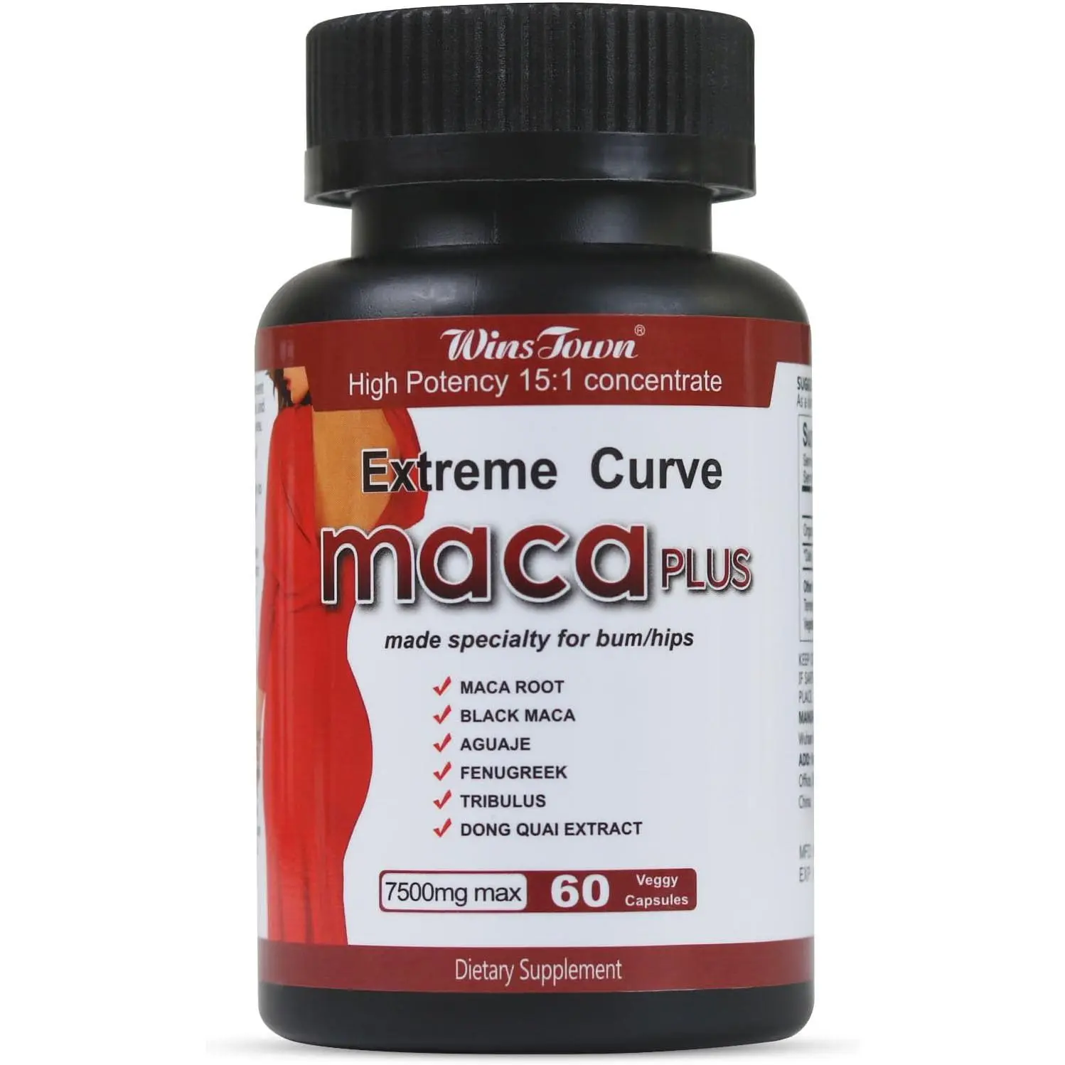 Wins Town Extreme Curve Maca Plus - 7500mg Max 60 Vegan Gummies for Natural Energy & Physical Performance with Black Coffee Extract